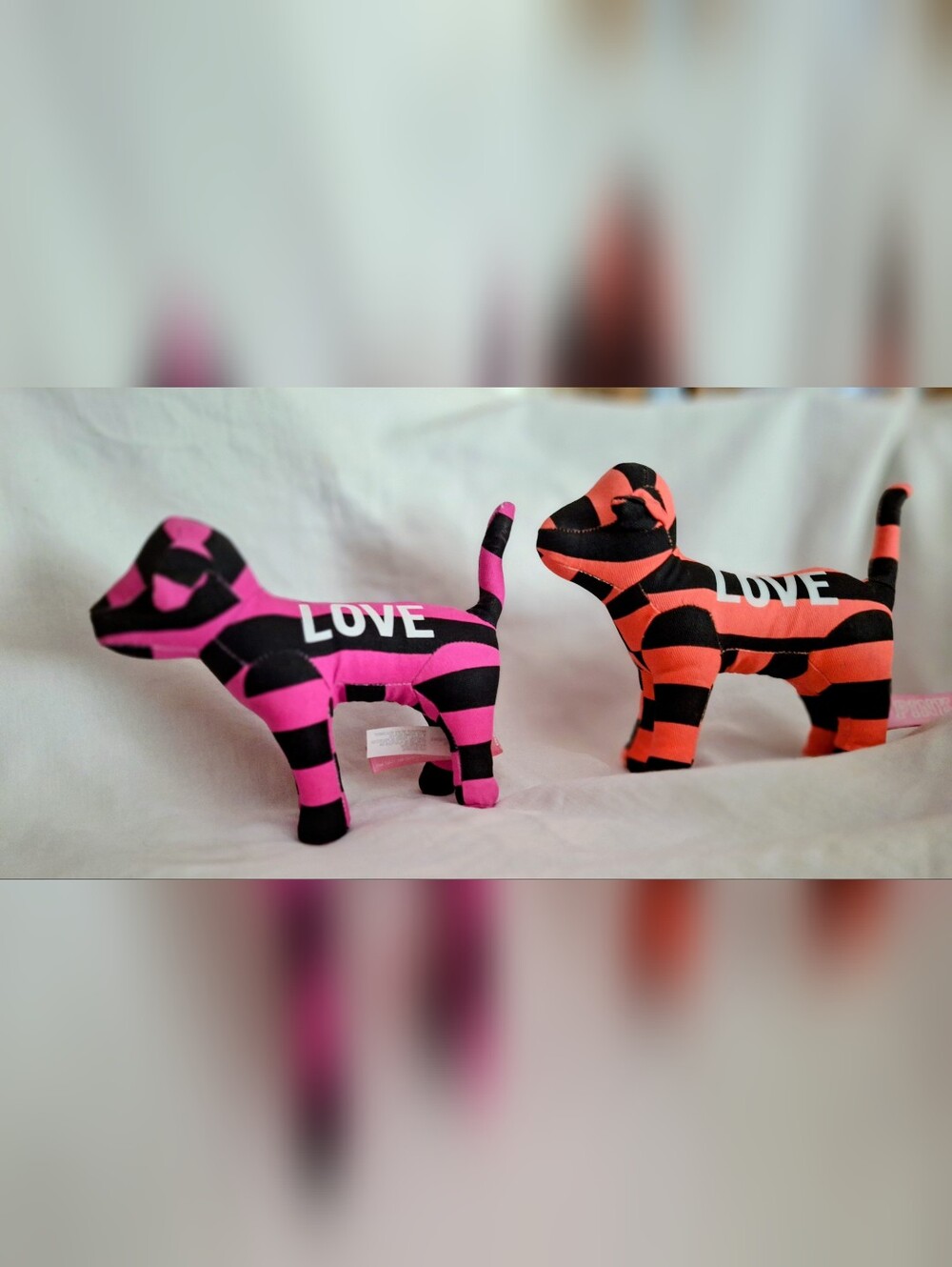 Victoria's Secret Striped Dog Plush Pair in Pink &;Orange